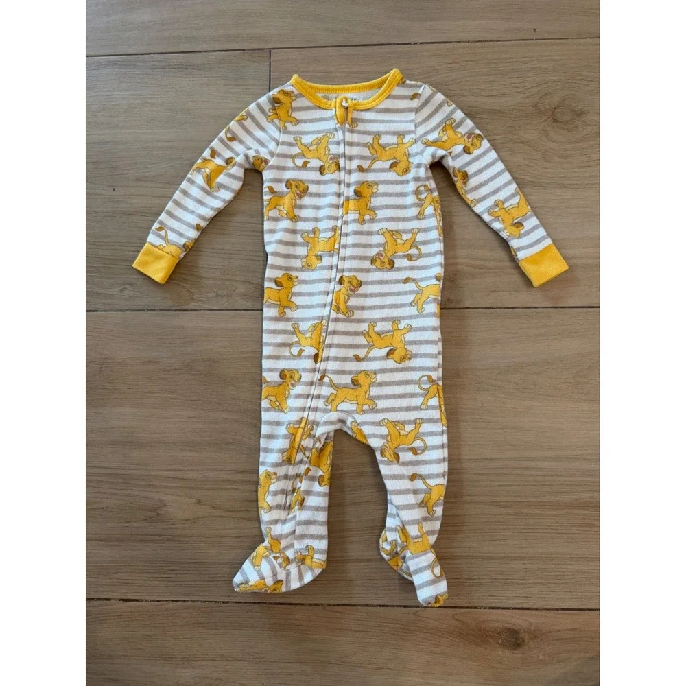 Disney Baby Simba Lion King Striped Zipped Footed Sleeper Pajamas 3M Gray Yellow